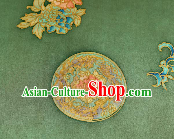 Chinese Cheongsam Green Brocade Fabric Classical Gambiered Guangdong Gauze Traditional Peony Pattern Silk Drapery Chinese Cheongsam Green Brocade Fabric Classical Gambiered Guangdong Gauze Traditional Peony Pattern Silk Drapery