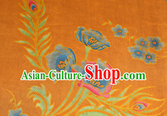 Chinese Traditional Feather Pattern Silk Drapery Cheongsam Orange Brocade Fabric Classical Gambiered Guangdong Gauze Chinese Traditional Feather Pattern Silk Drapery Cheongsam Orange Brocade Fabric Classical Gambiered Guangdong Gauze
