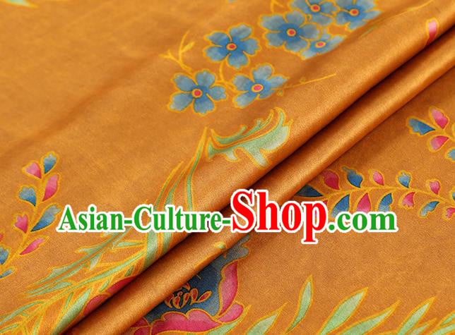 Chinese Traditional Feather Pattern Silk Drapery Cheongsam Orange Brocade Fabric Classical Gambiered Guangdong Gauze Chinese Traditional Feather Pattern Silk Drapery Cheongsam Orange Brocade Fabric Classical Gambiered Guangdong Gauze