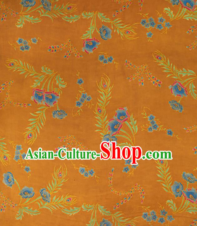 Chinese Traditional Feather Pattern Silk Drapery Cheongsam Orange Brocade Fabric Classical Gambiered Guangdong Gauze Chinese Traditional Feather Pattern Silk Drapery Cheongsam Orange Brocade Fabric Classical Gambiered Guangdong Gauze