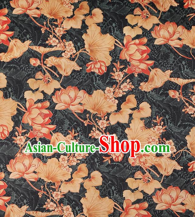 Chinese Cheongsam Black Brocade Fabric Traditional Lotus Pattern Silk Drapery Classical Gambiered Guangdong Gauze Chinese Cheongsam Black Brocade Fabric Traditional Lotus Pattern Silk Drapery Classical Gambiered Guangdong Gauze