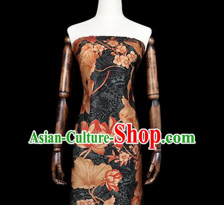 Chinese Cheongsam Black Brocade Fabric Traditional Lotus Pattern Silk Drapery Classical Gambiered Guangdong Gauze Chinese Cheongsam Black Brocade Fabric Traditional Lotus Pattern Silk Drapery Classical Gambiered Guangdong Gauze