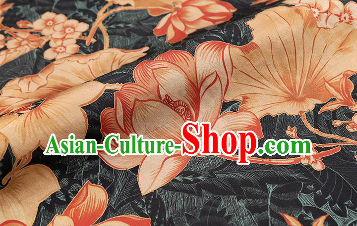 Chinese Cheongsam Black Brocade Fabric Traditional Lotus Pattern Silk Drapery Classical Gambiered Guangdong Gauze Chinese Cheongsam Black Brocade Fabric Traditional Lotus Pattern Silk Drapery Classical Gambiered Guangdong Gauze