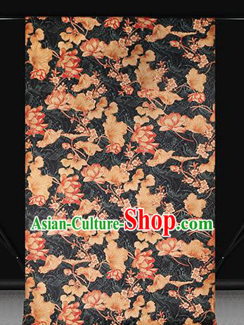 Chinese Cheongsam Black Brocade Fabric Traditional Lotus Pattern Silk Drapery Classical Gambiered Guangdong Gauze Chinese Cheongsam Black Brocade Fabric Traditional Lotus Pattern Silk Drapery Classical Gambiered Guangdong Gauze