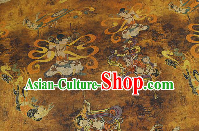 Chinese Traditional Brocade Fabric Classical Goddess Pattern Gambiered Guangdong Gauze Cheongsam Ginger Silk Drapery Chinese Traditional Brocade Fabric Classical Goddess Pattern Gambiered Guangdong Gauze Cheongsam Ginger Silk Drapery