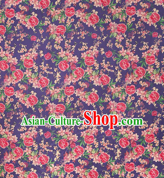 Chinese Cheongsam Purple Silk Drapery Classical Rose Pattern Gambiered Guangdong Gauze Traditional Brocade Fabric Chinese Cheongsam Purple Silk Drapery Classical Rose Pattern Gambiered Guangdong Gauze Traditional Brocade Fabric