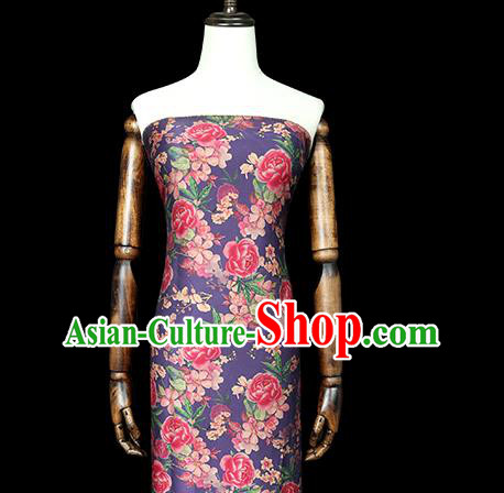 Chinese Cheongsam Purple Silk Drapery Classical Rose Pattern Gambiered Guangdong Gauze Traditional Brocade Fabric Chinese Cheongsam Purple Silk Drapery Classical Rose Pattern Gambiered Guangdong Gauze Traditional Brocade Fabric