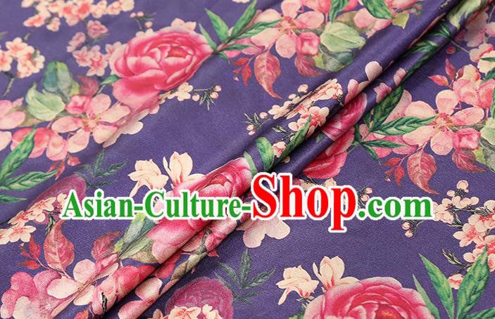 Chinese Cheongsam Purple Silk Drapery Classical Rose Pattern Gambiered Guangdong Gauze Traditional Brocade Fabric Chinese Cheongsam Purple Silk Drapery Classical Rose Pattern Gambiered Guangdong Gauze Traditional Brocade Fabric
