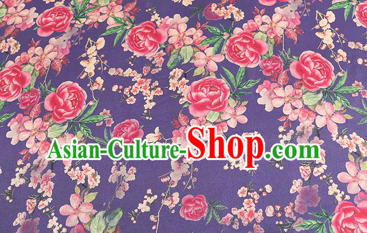 Chinese Cheongsam Purple Silk Drapery Classical Rose Pattern Gambiered Guangdong Gauze Traditional Brocade Fabric Chinese Cheongsam Purple Silk Drapery Classical Rose Pattern Gambiered Guangdong Gauze Traditional Brocade Fabric