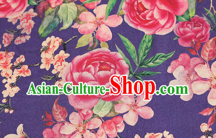 Chinese Cheongsam Purple Silk Drapery Classical Rose Pattern Gambiered Guangdong Gauze Traditional Brocade Fabric Chinese Cheongsam Purple Silk Drapery Classical Rose Pattern Gambiered Guangdong Gauze Traditional Brocade Fabric