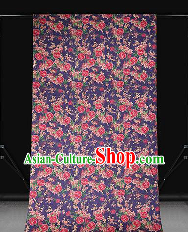 Chinese Cheongsam Purple Silk Drapery Classical Rose Pattern Gambiered Guangdong Gauze Traditional Brocade Fabric Chinese Cheongsam Purple Silk Drapery Classical Rose Pattern Gambiered Guangdong Gauze Traditional Brocade Fabric