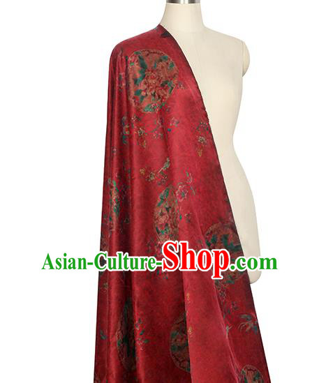 Chinese Traditional Peony Pattern Silk Drapery Classical Gambiered Guangdong Gauze Cheongsam Red Brocade Fabric Chinese Traditional Peony Pattern Silk Drapery Classical Gambiered Guangdong Gauze Cheongsam Red Brocade Fabric