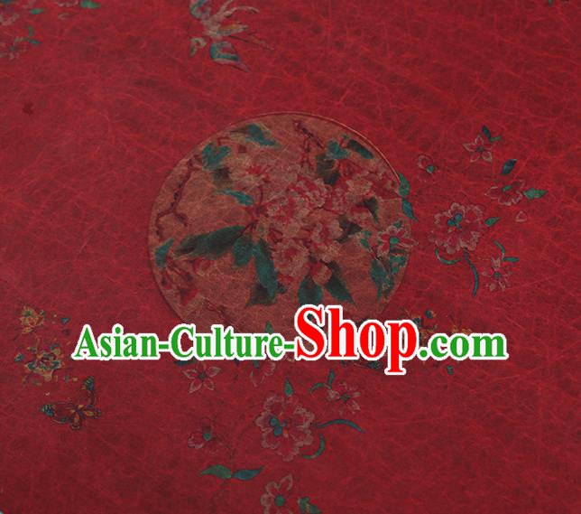 Chinese Traditional Peony Pattern Silk Drapery Classical Gambiered Guangdong Gauze Cheongsam Red Brocade Fabric Chinese Traditional Peony Pattern Silk Drapery Classical Gambiered Guangdong Gauze Cheongsam Red Brocade Fabric