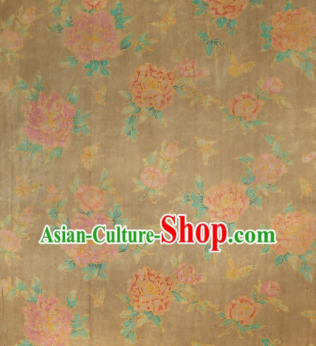 Chinese Cheongsam Brocade Fabric Traditional Peony Pattern Ginger Silk Drapery Classical Gambiered Guangdong Gauze Chinese Cheongsam Brocade Fabric Traditional Peony Pattern Ginger Silk Drapery Classical Gambiered Guangdong Gauze