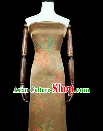 Chinese Cheongsam Brocade Fabric Traditional Peony Pattern Ginger Silk Drapery Classical Gambiered Guangdong Gauze Chinese Cheongsam Brocade Fabric Traditional Peony Pattern Ginger Silk Drapery Classical Gambiered Guangdong Gauze