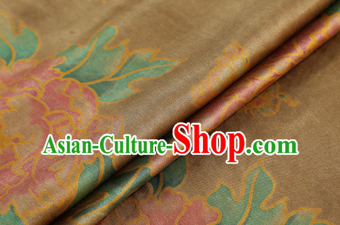 Chinese Cheongsam Brocade Fabric Traditional Peony Pattern Ginger Silk Drapery Classical Gambiered Guangdong Gauze Chinese Cheongsam Brocade Fabric Traditional Peony Pattern Ginger Silk Drapery Classical Gambiered Guangdong Gauze