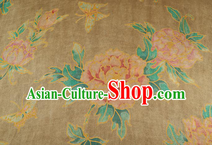 Chinese Cheongsam Brocade Fabric Traditional Peony Pattern Ginger Silk Drapery Classical Gambiered Guangdong Gauze Chinese Cheongsam Brocade Fabric Traditional Peony Pattern Ginger Silk Drapery Classical Gambiered Guangdong Gauze