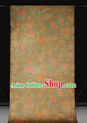 Chinese Cheongsam Brocade Fabric Traditional Peony Pattern Ginger Silk Drapery Classical Gambiered Guangdong Gauze Chinese Cheongsam Brocade Fabric Traditional Peony Pattern Ginger Silk Drapery Classical Gambiered Guangdong Gauze
