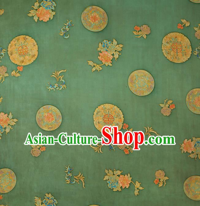 Chinese Cheongsam Green Brocade Fabric Classical Gambiered Guangdong Gauze Traditional Peony Pattern Silk Drapery Chinese Cheongsam Green Brocade Fabric Classical Gambiered Guangdong Gauze Traditional Peony Pattern Silk Drapery