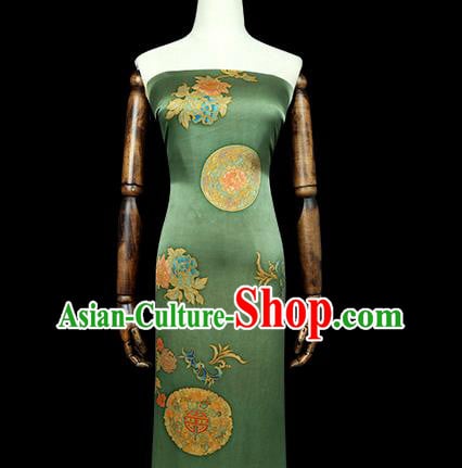Chinese Cheongsam Green Brocade Fabric Classical Gambiered Guangdong Gauze Traditional Peony Pattern Silk Drapery Chinese Cheongsam Green Brocade Fabric Classical Gambiered Guangdong Gauze Traditional Peony Pattern Silk Drapery