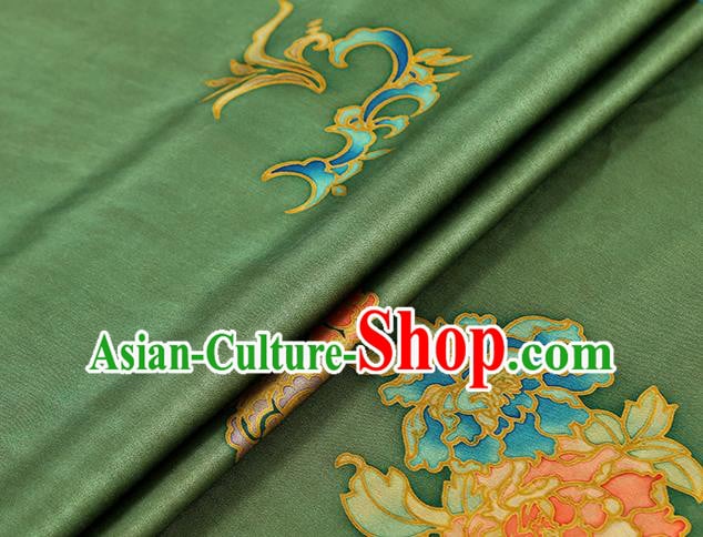 Chinese Cheongsam Green Brocade Fabric Classical Gambiered Guangdong Gauze Traditional Peony Pattern Silk Drapery Chinese Cheongsam Green Brocade Fabric Classical Gambiered Guangdong Gauze Traditional Peony Pattern Silk Drapery