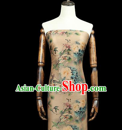 Chinese Traditional Qipao Dress Brocade Satin Fabric Classical Peony Pattern Beige Silk Drapery Chinese Traditional Qipao Dress Brocade Satin Fabric Classical Peony Pattern Beige Silk Drapery