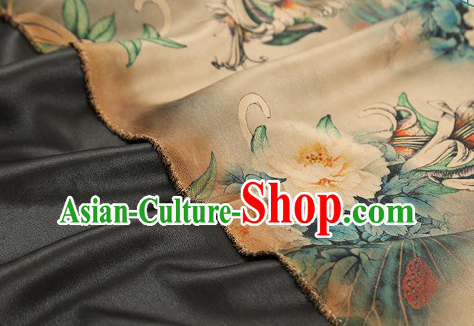 Chinese Traditional Qipao Dress Brocade Satin Fabric Classical Peony Pattern Beige Silk Drapery Chinese Traditional Qipao Dress Brocade Satin Fabric Classical Peony Pattern Beige Silk Drapery