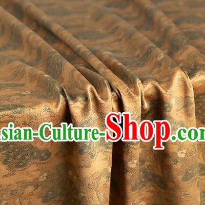Chinese Traditional Ginger Brocade Qipao Dress Satin Fabric Classical Daisy Pattern Silk Drapery