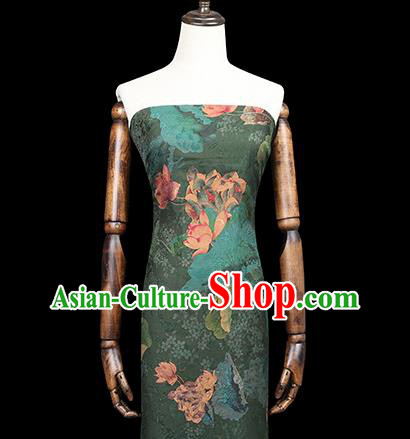 Chinese Classical Lotus Pattern Silk Drapery Qipao Dress Deep Green Satin Traditional Brocade Fabric Chinese Classical Lotus Pattern Silk Drapery Qipao Dress Deep Green Satin Traditional Brocade Fabric