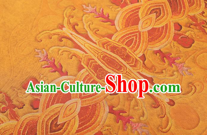 China Traditional Printing Peony Bat Silk Fabric Cheongsam Drapery Classical Yellow Gambiered Guangdong Gauze China Traditional Printing Peony Bat Silk Fabric Cheongsam Drapery Classical Yellow Gambiered Guangdong Gauze