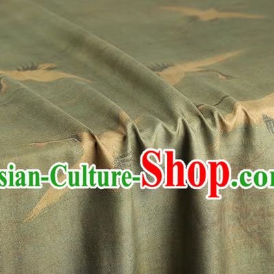 Chinese Classical Cranes Pattern Light Green Silk Drapery Traditional Brocade Fabric Qipao Dress Gambiered Guangdong Gauze