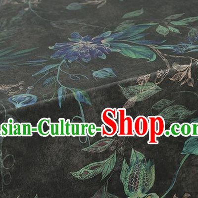 Chinese Classical Epiphyllum Pattern Black Silk Drapery Traditional Brocade Fabric Qipao Dress Satin