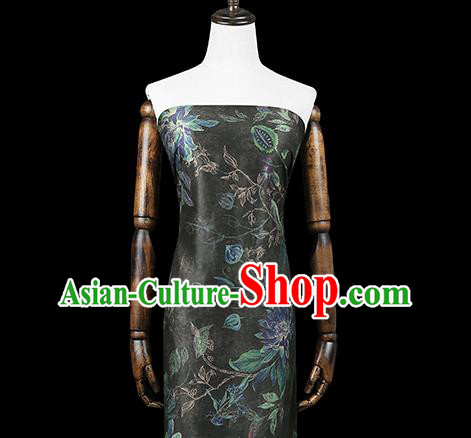 Chinese Classical Epiphyllum Pattern Black Silk Drapery Traditional Brocade Fabric Qipao Dress Satin Chinese Classical Epiphyllum Pattern Black Silk Drapery Traditional Brocade Fabric Qipao Dress Satin