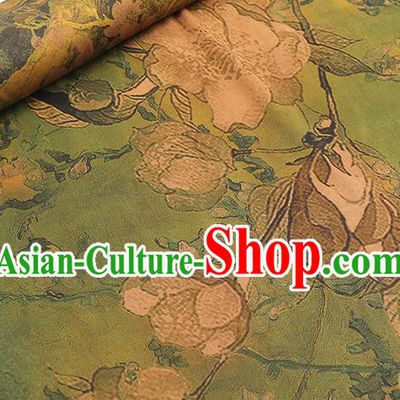 Chinese Traditional Green Brocade Fabric Classical Pear Blossom Pattern Silk Drapery Qipao Dress Gambiered Guangdong Gauze