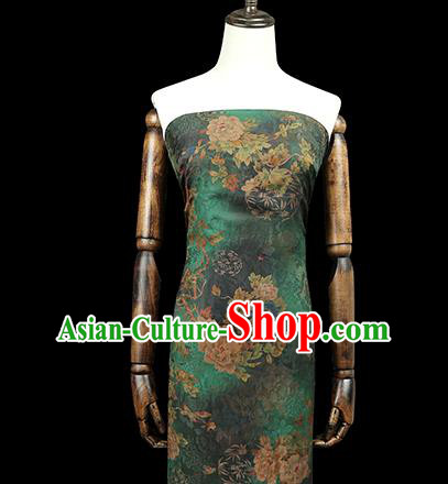 Chinese Classical Peony Pattern Green Silk Drapery Traditional Qipao Dress Gambiered Guangdong Gauze Fabric Chinese Classical Peony Pattern Green Silk Drapery Traditional Qipao Dress Gambiered Guangdong Gauze Fabric