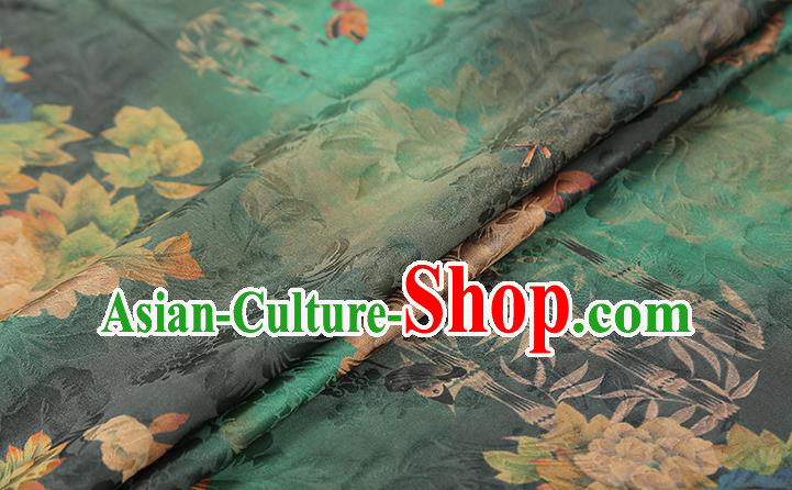 Chinese Classical Peony Pattern Green Silk Drapery Traditional Qipao Dress Gambiered Guangdong Gauze Fabric Chinese Classical Peony Pattern Green Silk Drapery Traditional Qipao Dress Gambiered Guangdong Gauze Fabric