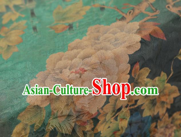 Chinese Classical Peony Pattern Green Silk Drapery Traditional Qipao Dress Gambiered Guangdong Gauze Fabric Chinese Classical Peony Pattern Green Silk Drapery Traditional Qipao Dress Gambiered Guangdong Gauze Fabric