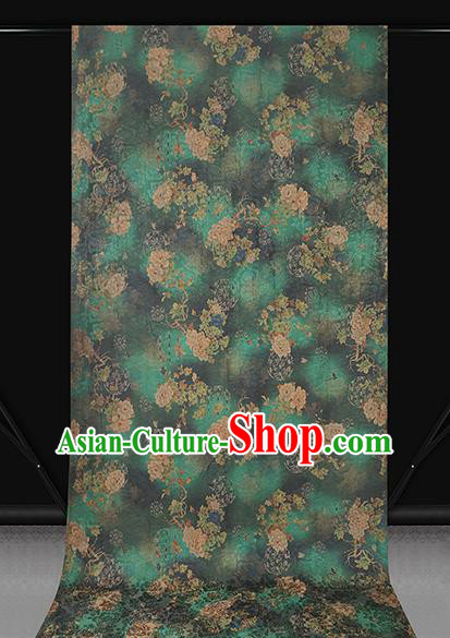 Chinese Classical Peony Pattern Green Silk Drapery Traditional Qipao Dress Gambiered Guangdong Gauze Fabric Chinese Classical Peony Pattern Green Silk Drapery Traditional Qipao Dress Gambiered Guangdong Gauze Fabric