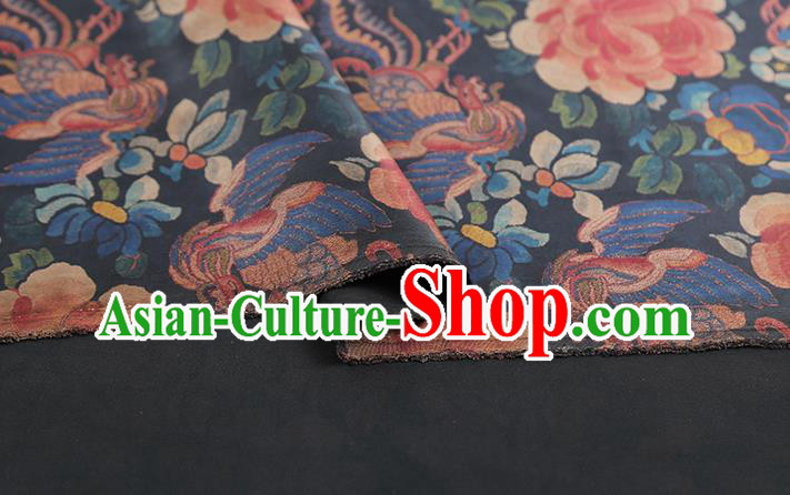 Chinese Traditional Qipao Dress Tapestry Fabric Classical Phoenix Peony Pattern Silk Drapery Navy Brocade Chinese Traditional Qipao Dress Tapestry Fabric Classical Phoenix Peony Pattern Silk Drapery Navy Brocade