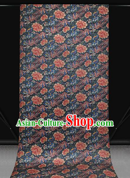 Chinese Traditional Qipao Dress Tapestry Fabric Classical Phoenix Peony Pattern Silk Drapery Navy Brocade Chinese Traditional Qipao Dress Tapestry Fabric Classical Phoenix Peony Pattern Silk Drapery Navy Brocade