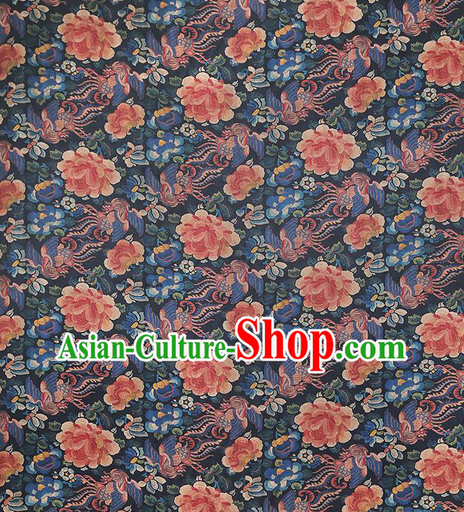 Chinese Traditional Qipao Dress Tapestry Fabric Classical Phoenix Peony Pattern Silk Drapery Navy Brocade Chinese Traditional Qipao Dress Tapestry Fabric Classical Phoenix Peony Pattern Silk Drapery Navy Brocade