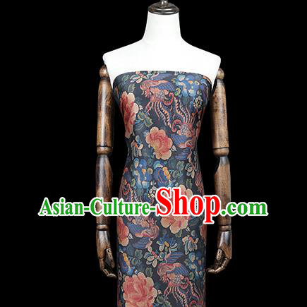 Chinese Traditional Qipao Dress Tapestry Fabric Classical Phoenix Peony Pattern Silk Drapery Navy Brocade Chinese Traditional Qipao Dress Tapestry Fabric Classical Phoenix Peony Pattern Silk Drapery Navy Brocade