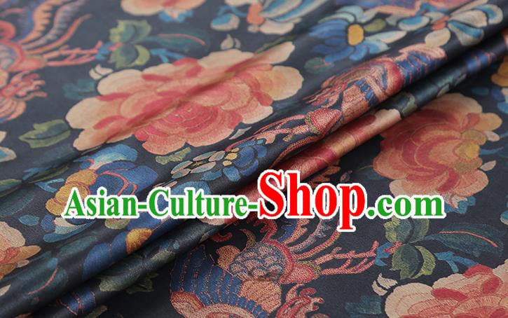 Chinese Traditional Qipao Dress Tapestry Fabric Classical Phoenix Peony Pattern Silk Drapery Navy Brocade Chinese Traditional Qipao Dress Tapestry Fabric Classical Phoenix Peony Pattern Silk Drapery Navy Brocade