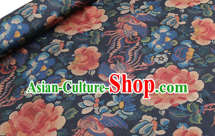 Chinese Traditional Qipao Dress Tapestry Fabric Classical Phoenix Peony Pattern Silk Drapery Navy Brocade Chinese Traditional Qipao Dress Tapestry Fabric Classical Phoenix Peony Pattern Silk Drapery Navy Brocade