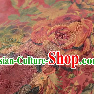 Chinese Traditional Magenta Brocade Qipao Dress Tapestry Fabric Classical Roses Pattern Silk Drapery