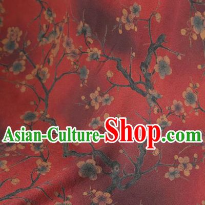 Chinese Qipao Dress Gambiered Guangdong Gauze Fabric Traditional Classical Plum Blossom Pattern Red Silk Drapery