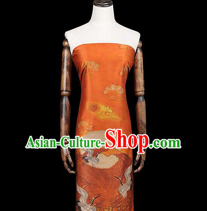 China Traditional Printing Sun Cranes Silk Fabric Cheongsam Drapery Classical Orange Gambiered Guangdong Gauze China Traditional Printing Sun Cranes Silk Fabric Cheongsam Drapery Classical Orange Gambiered Guangdong Gauze