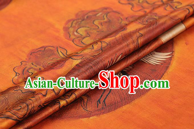 China Traditional Printing Sun Cranes Silk Fabric Cheongsam Drapery Classical Orange Gambiered Guangdong Gauze China Traditional Printing Sun Cranes Silk Fabric Cheongsam Drapery Classical Orange Gambiered Guangdong Gauze