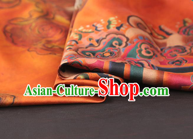 China Traditional Printing Sun Cranes Silk Fabric Cheongsam Drapery Classical Orange Gambiered Guangdong Gauze China Traditional Printing Sun Cranes Silk Fabric Cheongsam Drapery Classical Orange Gambiered Guangdong Gauze