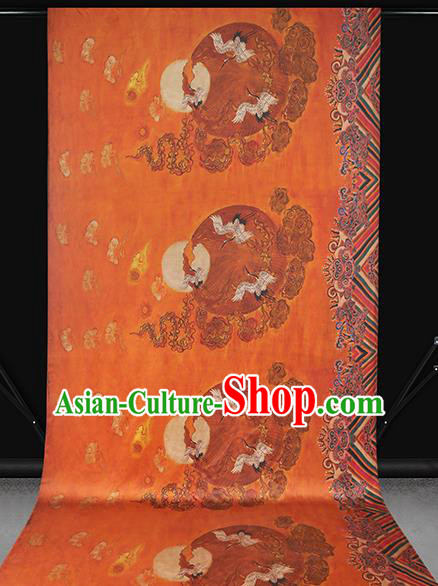 China Traditional Printing Sun Cranes Silk Fabric Cheongsam Drapery Classical Orange Gambiered Guangdong Gauze China Traditional Printing Sun Cranes Silk Fabric Cheongsam Drapery Classical Orange Gambiered Guangdong Gauze